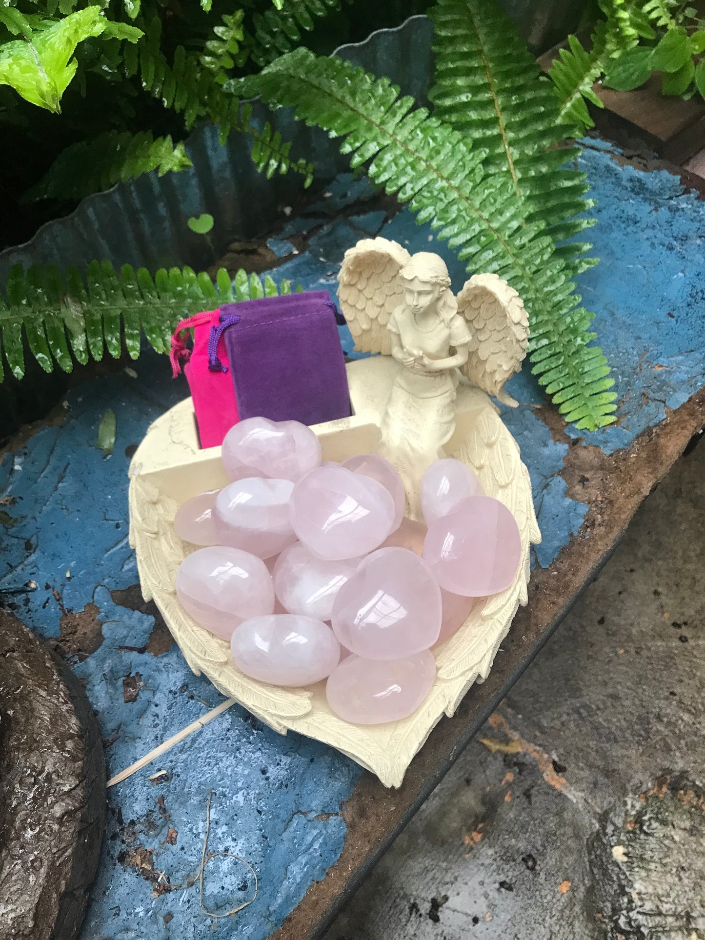 Rose Quartz Heart individual with pouch