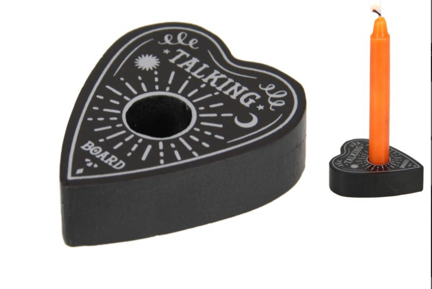 Heart Shaped Spell Candle Holder with Ouija Talking Board Design